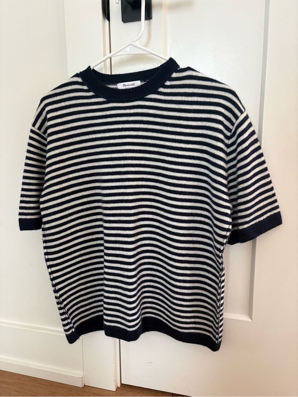 Madewell Navy and White Striped Cashmere Knit Top